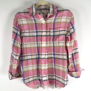 Jones New York Linen Pink Plaid Country Cottagecore Western Button Up Shirt / P
